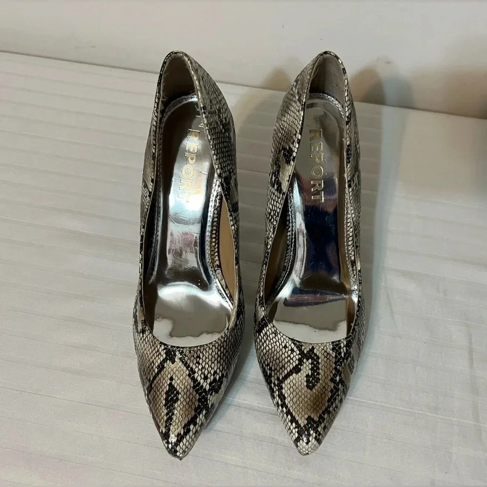 Report Tashi Faux Leather Snakeskin textured Stiletto Heel SZ 8